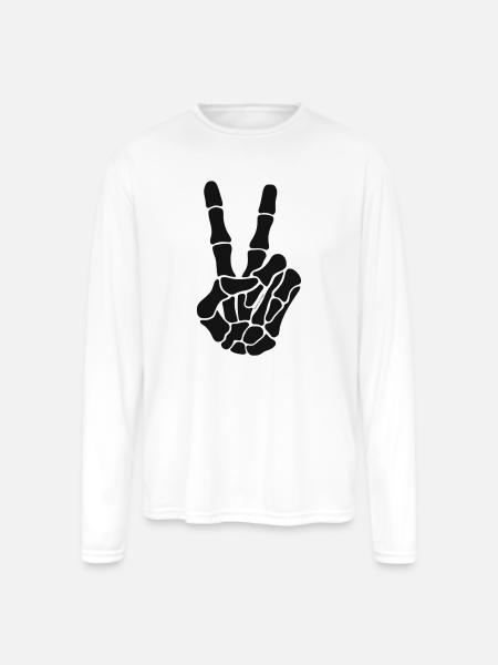 Skeleton Hand Rock On Silhouette - Men's Moisture Wicking Performance Long Sleeve T-Shirt - white