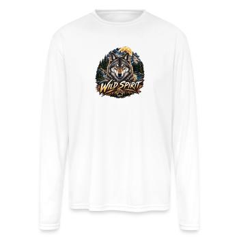 Wild Spirit Outdoor Adventure - Majestic Wolf Art - Men's Moisture Wicking Performance Long Sleeve T-Shirt - white - Front