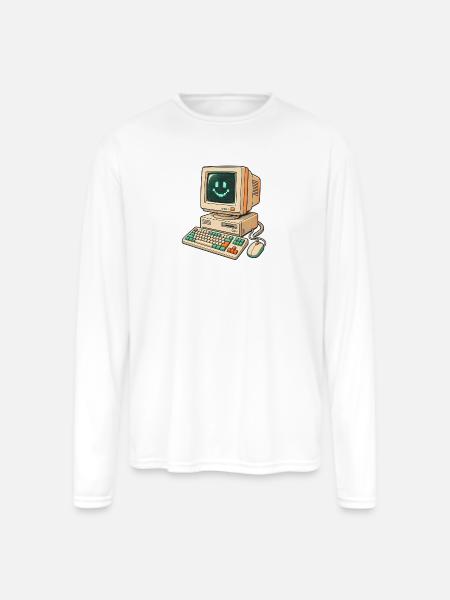 Retro Pixel Smile Computer - Men's Moisture Wicking Performance Long Sleeve T-Shirt - white