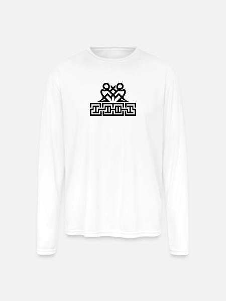 Twin Glyphs and Maze Motif - Men's Moisture Wicking Performance Long Sleeve T-Shirt - white