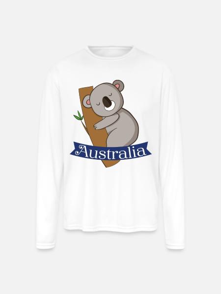 Australia - Men's Moisture Wicking Performance Long Sleeve T-Shirt - white