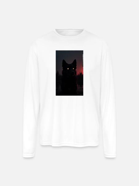 Mysterious Black Wolf at Night - Men's Moisture Wicking Performance Long Sleeve T-Shirt - white