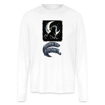 Moonlit Howl Wolf Tee - Men's Moisture Wicking Performance Long Sleeve T-Shirt - white - Front