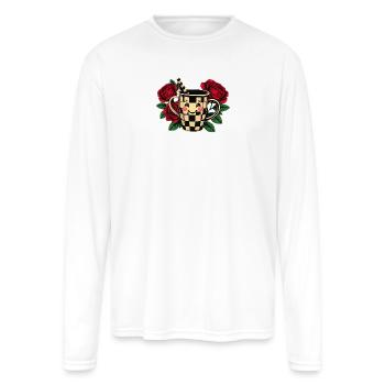 Kawaii Checkered Mug With Roses - Men's Moisture Wicking Performance Long Sleeve T-Shirt - white - Front