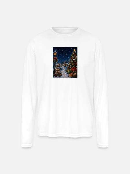 Snowlit Christmas Village - Men's Moisture Wicking Performance Long Sleeve T-Shirt - white