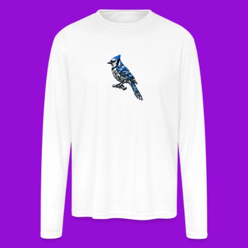 Silver Blue Jay on Perch - Men's Moisture Wicking Performance Long Sleeve T-Shirt