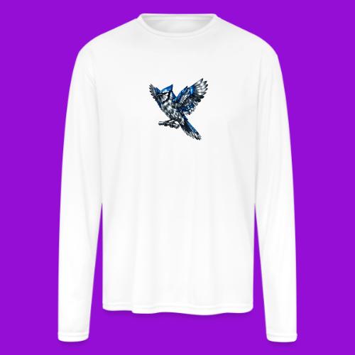 Silver Blue Jay Open Wing Perch - Men's Moisture Wicking Performance Long Sleeve T-Shirt