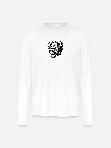 Tribal Bison Head Silhouette - Men's Moisture Wicking Performance Long Sleeve T-Shirt - white