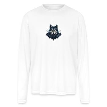 Astral Howl: Geometric Wolf Mountain Totem - Men's Moisture Wicking Performance Long Sleeve T-Shirt - white - Front