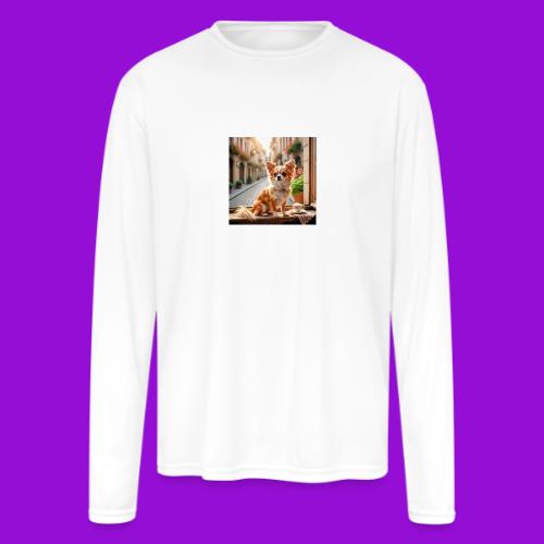 Morning coffee Chihuahua - Men's Moisture Wicking Performance Long Sleeve T-Shirt