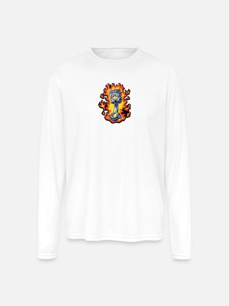 Flaming Piston Mascot - Men's Moisture Wicking Performance Long Sleeve T-Shirt - white