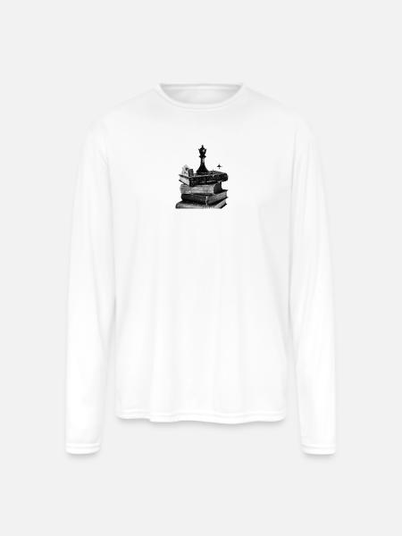 Noir Bookshelf Chess Crown - Men's Moisture Wicking Performance Long Sleeve T-Shirt - white