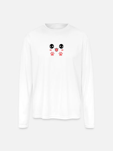 Sweet Smiling Cat Face Paw - Men's Moisture Wicking Performance Long Sleeve T-Shirt - white