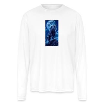 Blue Moon Howling Wolf - Men's Moisture Wicking Performance Long Sleeve T-Shirt - white - Front