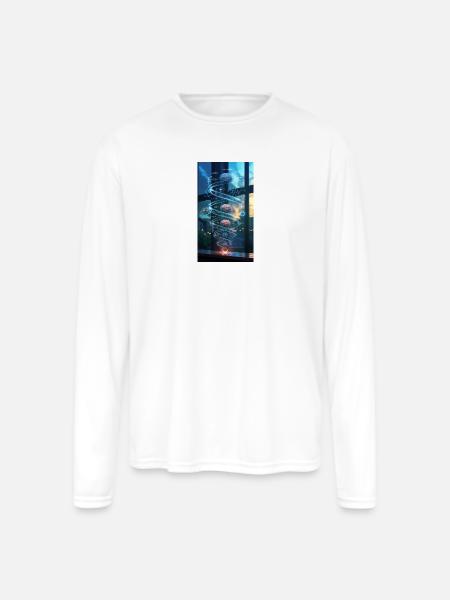 Neon Brain Spiral Science - Men's Moisture Wicking Performance Long Sleeve T-Shirt - white