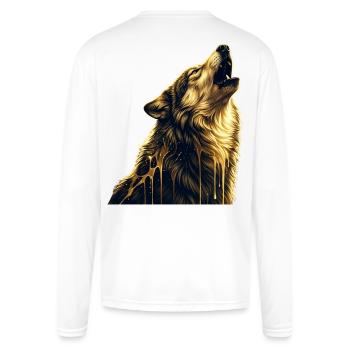 Golden Howling Wolf Drip Art - Men's Moisture Wicking Performance Long Sleeve T-Shirt - white - Back