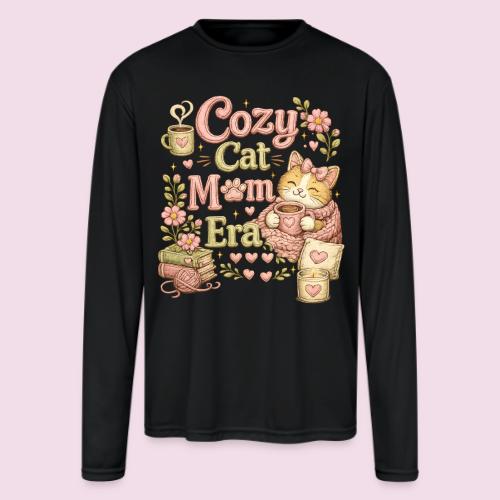 Cozy Cat Mom Era Faux Stitched Design - Men's Moisture Wicking Performance Long Sleeve T-Shirt