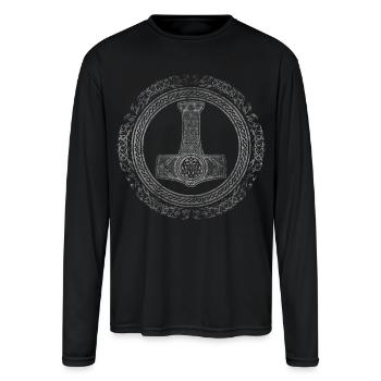 Thor's Hammer Mjolnir Viking Runes Gift - Men's Moisture Wicking Performance Long Sleeve T-Shirt - black - Front
