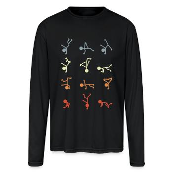 Break Dancer Stickfigures - Men's Moisture Wicking Performance Long Sleeve T-Shirt - black - Front