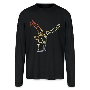 Vintage Break Dancer Sketch - Men's Moisture Wicking Performance Long Sleeve T-Shirt - black - Front