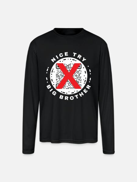 Nice Try Big Brother Privacy QR Code Design - Men's Moisture Wicking Performance Long Sleeve T-Shirt - black