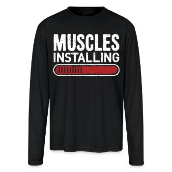 Muscles Installing Progress Bar Fitness Gym - Men's Moisture Wicking Performance Long Sleeve T-Shirt - black - Front