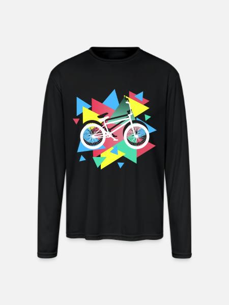 BMX Biking Geometric - Men's Moisture Wicking Performance Long Sleeve T-Shirt - black