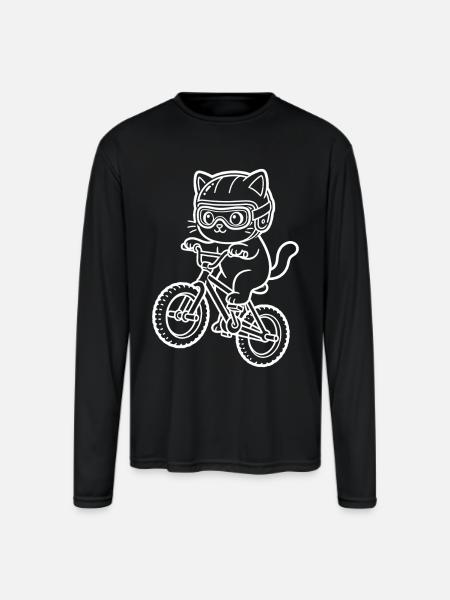 Kawaii Cat Riding BMX Bike - Men's Moisture Wicking Performance Long Sleeve T-Shirt - black