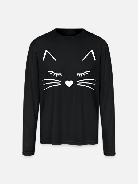 Cat Face - Men's Moisture Wicking Performance Long Sleeve T-Shirt - black