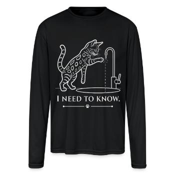 Curious Bengal Cat - Men's Moisture Wicking Performance Long Sleeve T-Shirt - black - Front
