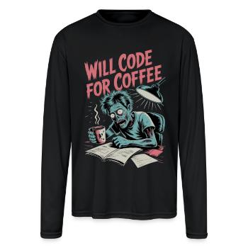 Code Zombie Craves Coffee - Men's Moisture Wicking Performance Long Sleeve T-Shirt - black - Front