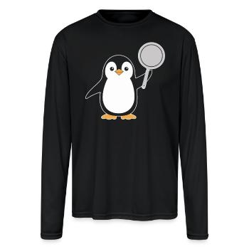 Cute Penguin Chef With Frying Pan Art - Men's Moisture Wicking Performance Long Sleeve T-Shirt - black - Front