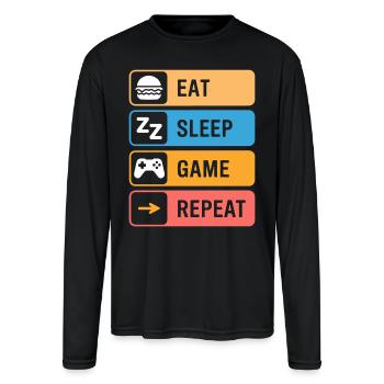 Eat Sleep Game Repeat - Men's Moisture Wicking Performance Long Sleeve T-Shirt - black - Front