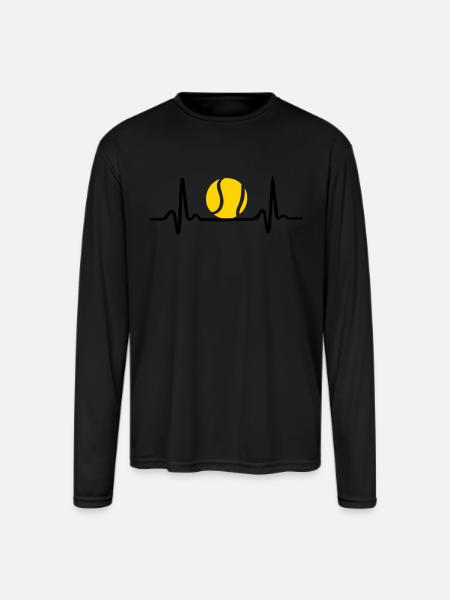 Tennis ECG, Heartbeat & Tennis Ball - Men's Moisture Wicking Performance Long Sleeve T-Shirt - black