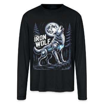 Iron Wolf – Cybernetic Howling Wolf Art - Men's Moisture Wicking Performance Long Sleeve T-Shirt - black - Front