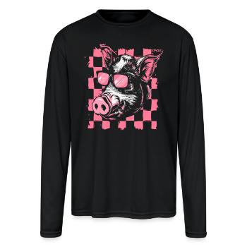 4544 cool checker racing flag pig - Men's Moisture Wicking Performance Long Sleeve T-Shirt - black - Front