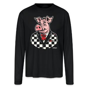 Checker is a Chubby Pig: 50s Rock - Men's Moisture Wicking Performance Long Sleeve T-Shirt - black - Front