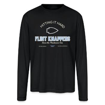 Flint Knappers Hitting ISince the Pleistocene Era - Men's Moisture Wicking Performance Long Sleeve T-Shirt - black - Front