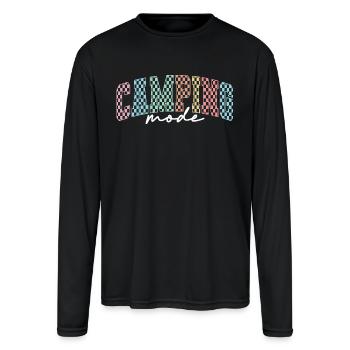 Retro Checkered Camping Mode Summer Trip - Men's Moisture Wicking Performance Long Sleeve T-Shirt - black - Front