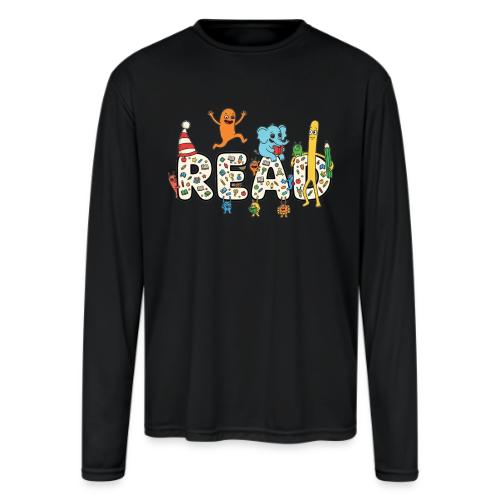 Whimsical READ Kids Cartoon - Men's Moisture Wicking Performance Long Sleeve T-Shirt