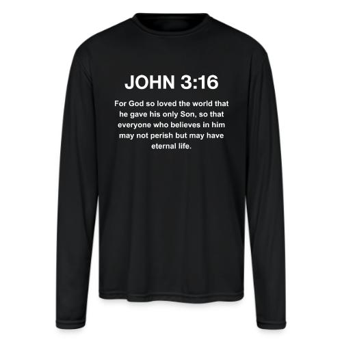 John 3:16 Christian Apparel – White - Men's Moisture Wicking Performance Long Sleeve T-Shirt