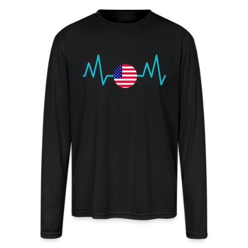 Heartbeat USA Flag – Patriotic American Pride Tee - Men's Moisture Wicking Performance Long Sleeve T-Shirt