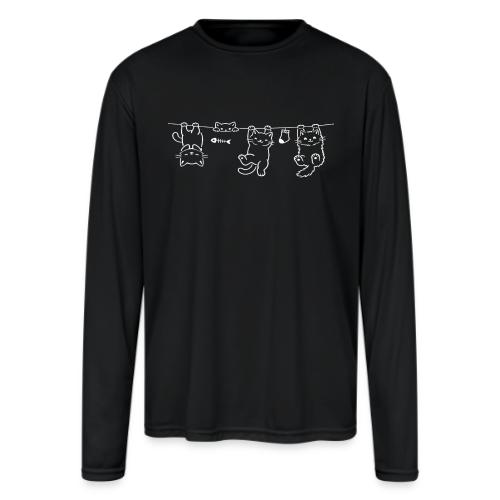 Minimalist Hanging Cats Line Art - Cute Kittens - Men's Moisture Wicking Performance Long Sleeve T-Shirt