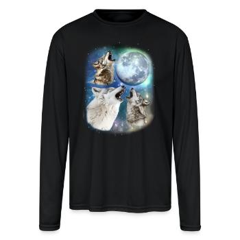3 Wolf Moon Howling Wolf Head Funny Wolves For Men - Men's Moisture Wicking Performance Long Sleeve T-Shirt - black - Front