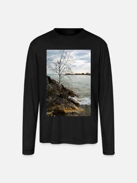 tiny tree on shore - Men's Moisture Wicking Performance Long Sleeve T-Shirt - black