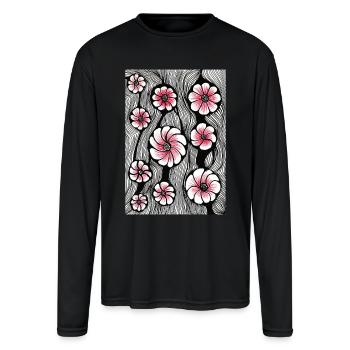 Floral Ink Wave Blossoms - Men's Moisture Wicking Performance Long Sleeve T-Shirt - black - Front