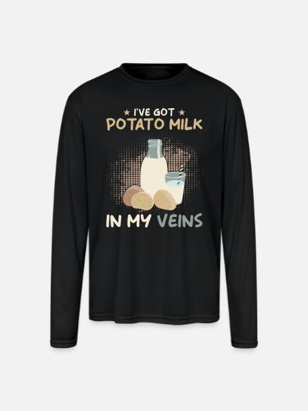 Potato Milk Saying - Men's Moisture Wicking Performance Long Sleeve T-Shirt - black