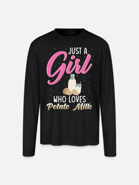 Potato Milk Saying - Men's Moisture Wicking Performance Long Sleeve T-Shirt - black