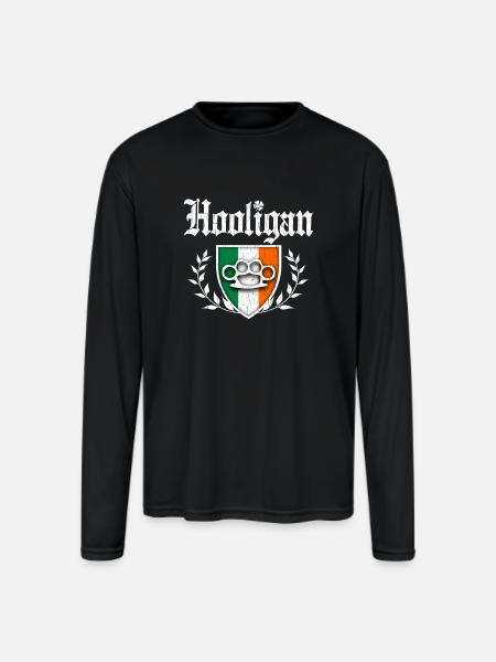 Irish Hooligan Crest vintage distressed look - Men's Moisture Wicking Performance Long Sleeve T-Shirt - black