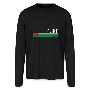 Discover Flint Wales Retro-Inspired Town Design - Men's Moisture Wicking Performance Long Sleeve T-Shirt - black - Front